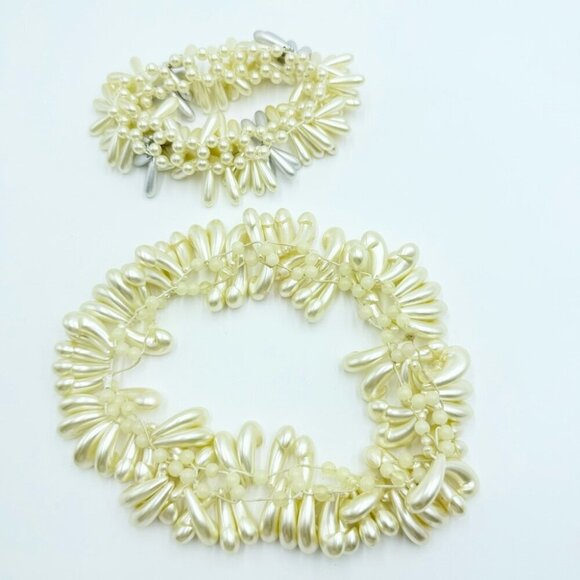 Vintage Wedding Hair Accessory Bracelet Kidney Shaped Faux Pearls Sets - Picture 5 of 10